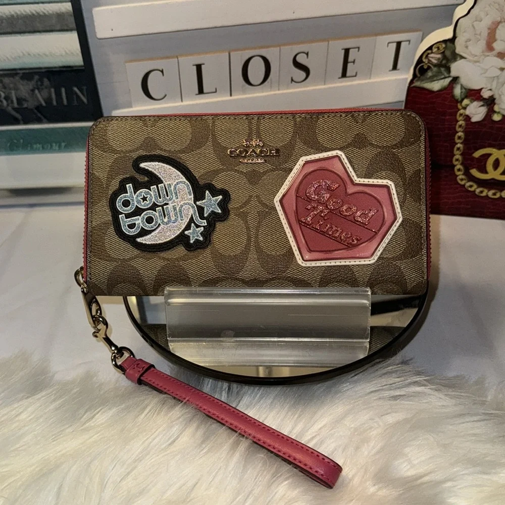 Coach Signature Long Zip Around Khaki Multi Wallet Down Town & Good Times EUC - Picture 2 of 11